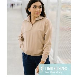 Zyia Tan 1/4 Zip Cowl Neck Sweatshirt